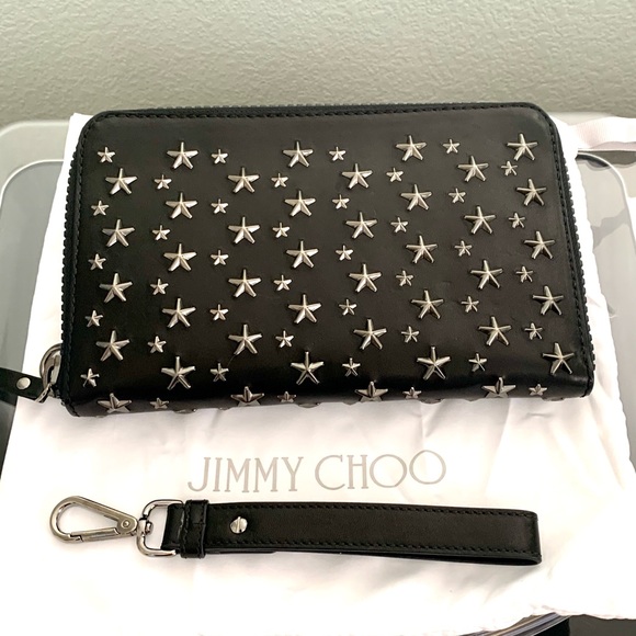 Jimmy Choo Carter BLS Biker Leather Star Studded Clutch Unisex - Picture 4 of 12